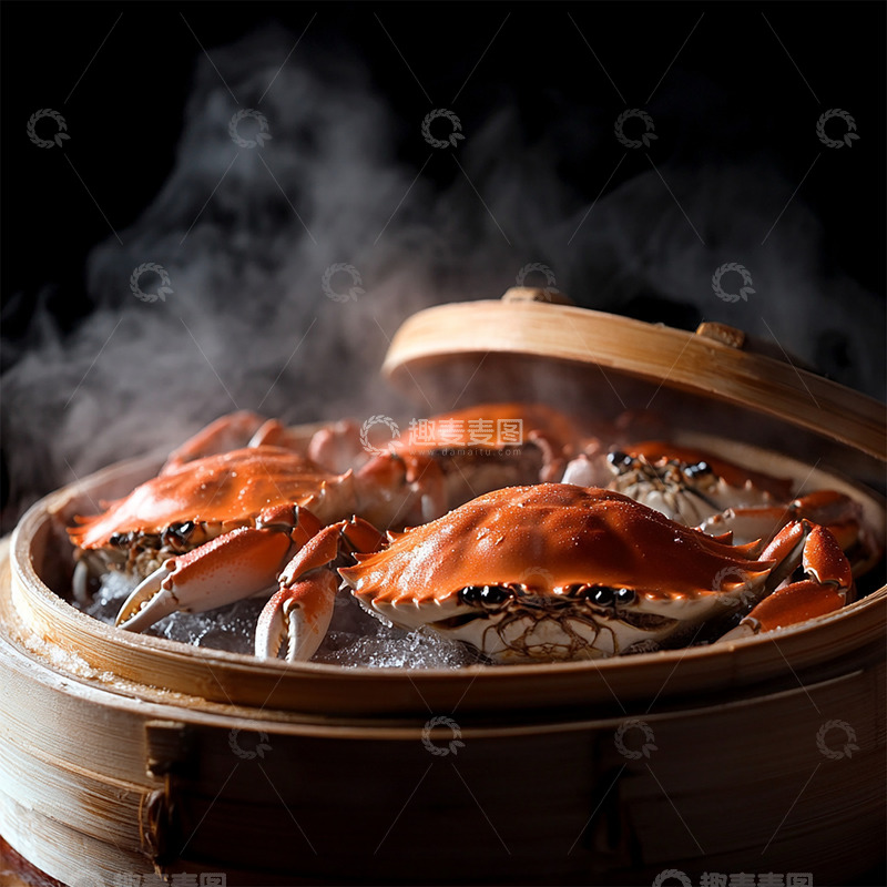 高清大图下载【趣麦麦图】一笼蒸熟的大闸蟹