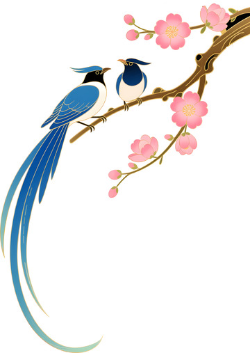 喜鹊花卉国潮插画免抠素材
