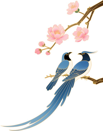 喜鹊花卉国潮插画素材