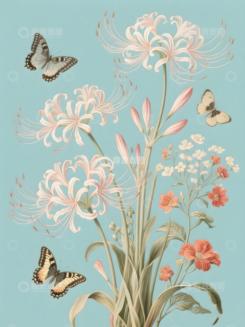 高清大图下载【趣麦麦图】彼岸花手绘装饰画