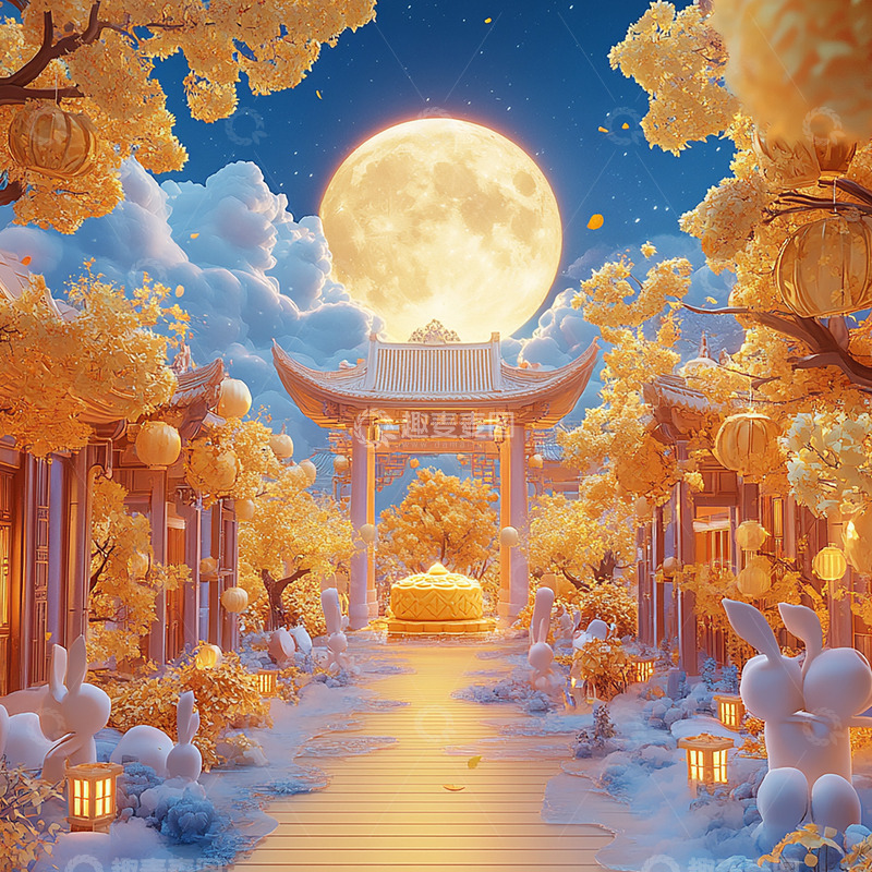 高清大图下载【趣麦麦图】中秋节场景背景3