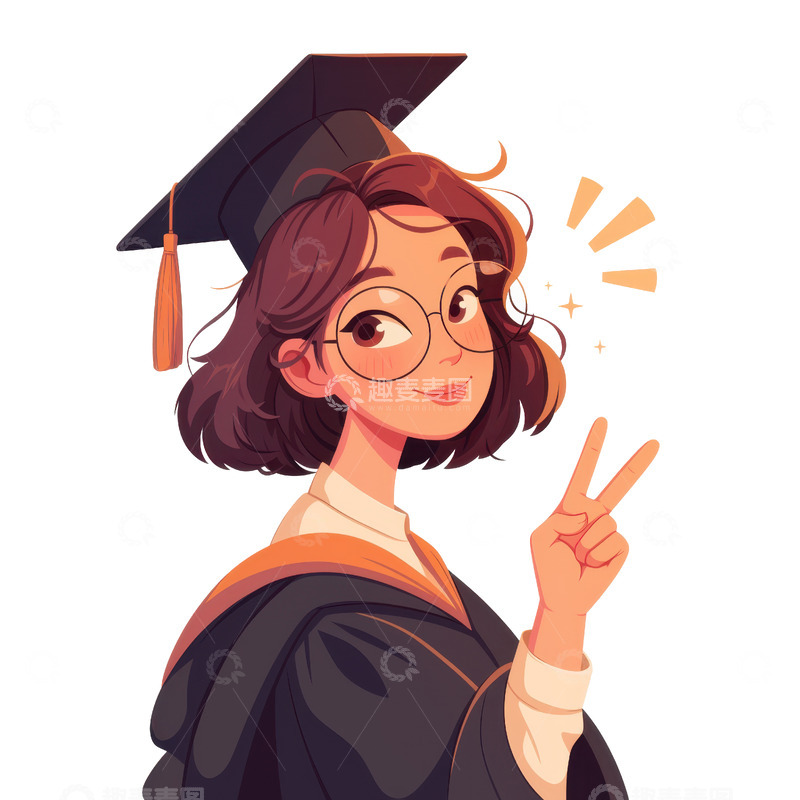 高清大图下载【趣麦麦图】卡通简约比耶的毕业生