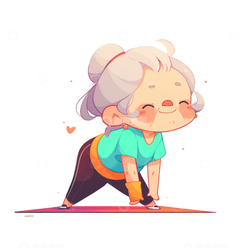 高清大图下载【趣麦麦图】卡通简约做瑜伽的老奶奶