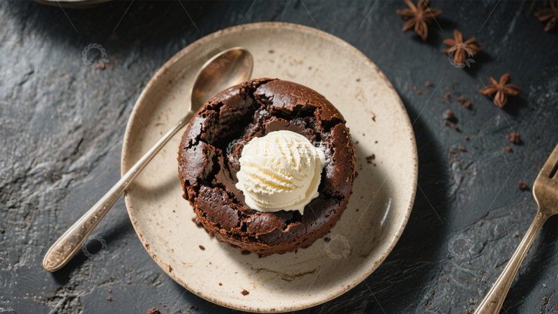 高清大图下载【趣麦麦图】巧克力熔岩蛋糕配冰淇淋4