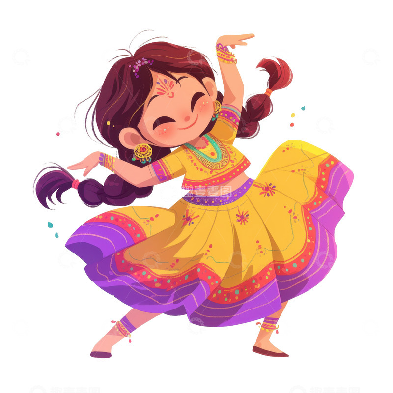 高清大图下载【趣麦麦图】卡通简约跳民族舞的可爱女孩