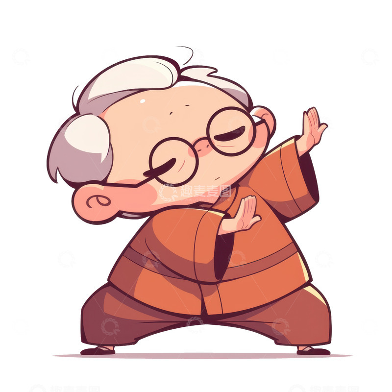 高清大图下载【趣麦麦图】卡通简约练功夫的老爷爷