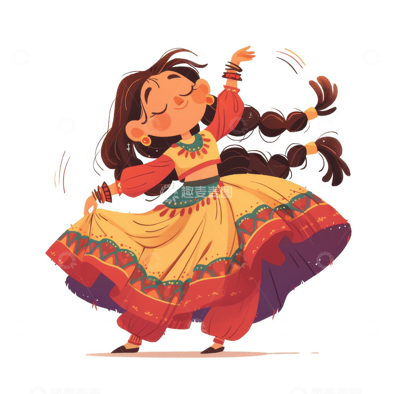 高清大图下载【趣麦麦图】手绘跳舞的可爱女孩