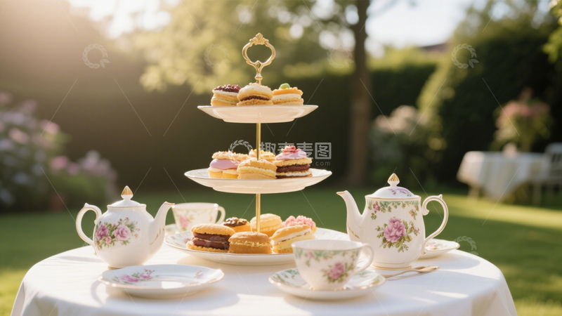 高清大图下载【趣麦麦图】花园里的英式下午茶1