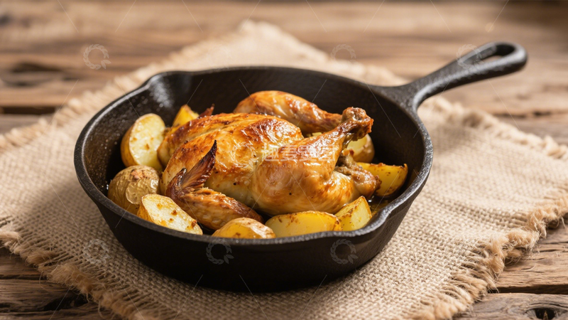 高清大图下载【趣麦麦图】铸铁锅烤鸡配土豆1
