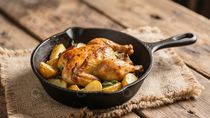 高清大图下载【趣麦麦图】铸铁锅烤鸡配土豆2
