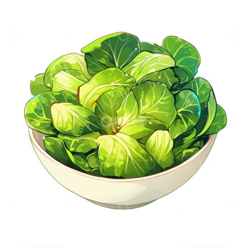 高清大图下载【趣麦麦图】手绘简约一碗新鲜的油菜