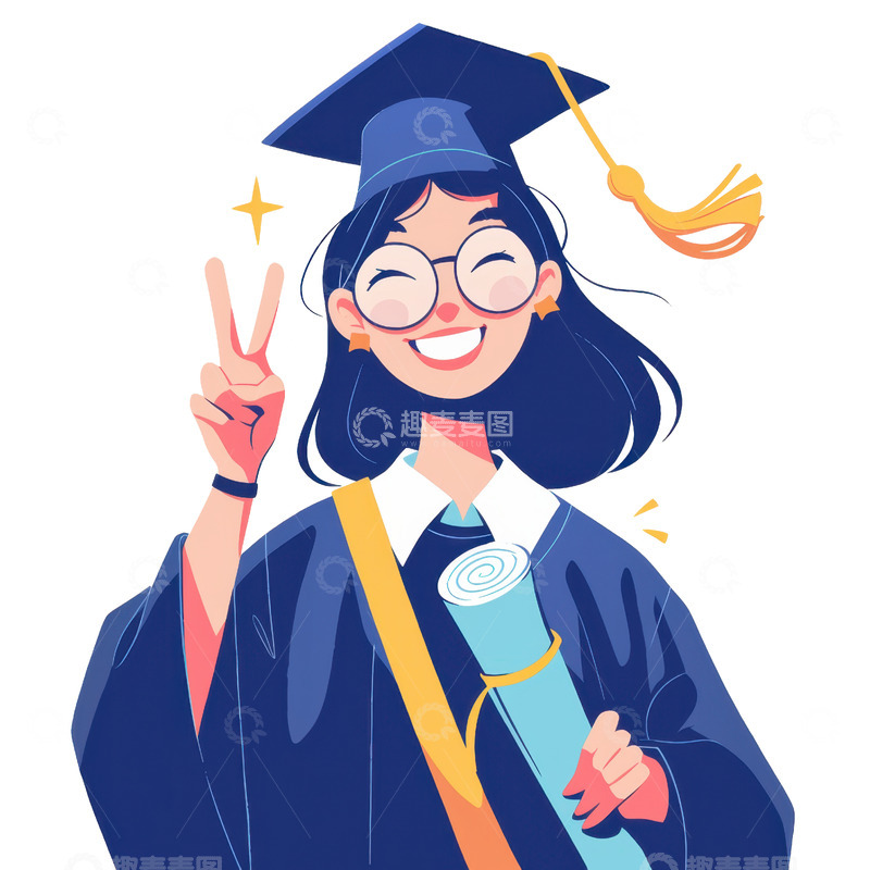 高清大图下载【趣麦麦图】手绘简约比耶的毕业生