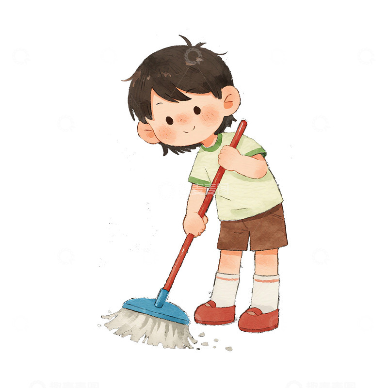 高清大图下载【趣麦麦图】卡通手绘打扫卫生男孩免抠元素3