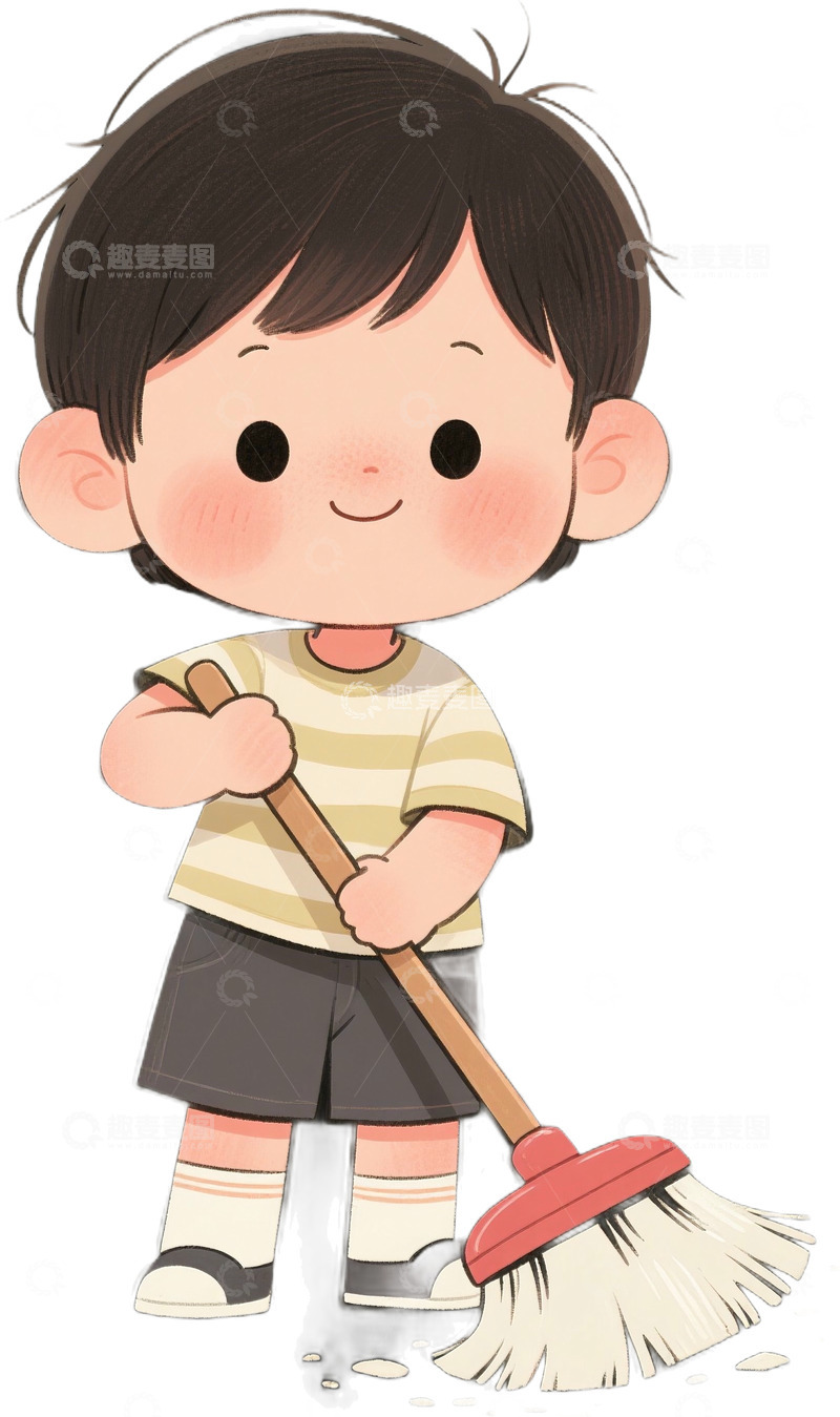 高清大图下载【趣麦麦图】卡通手绘打扫卫生男孩免抠元素2