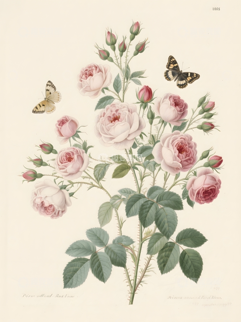 高清大图下载【趣麦麦图】玫瑰花卉蝴蝶装饰画3