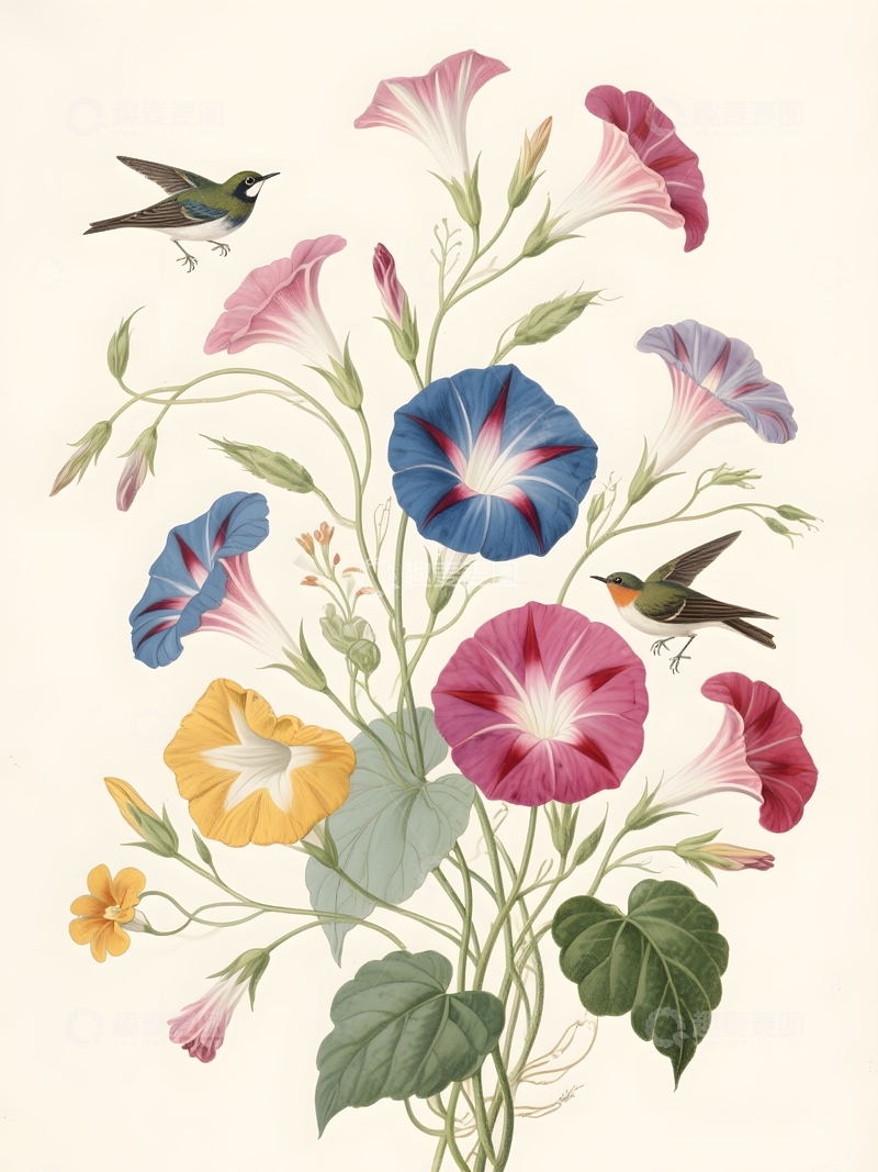 高清大图下载【趣麦麦图】牵牛花植物插画