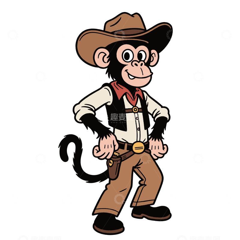源文件下载【趣麦麦图】西部牛仔猴子拟人