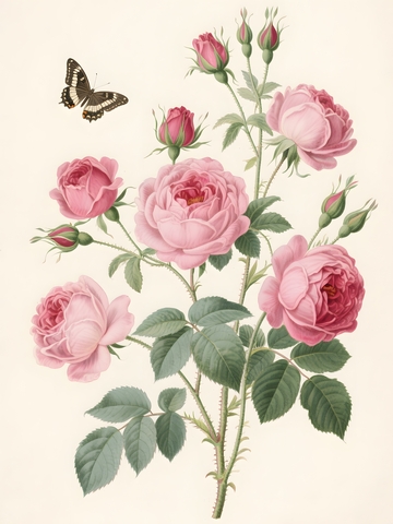 玫瑰花卉蝴蝶装饰画
