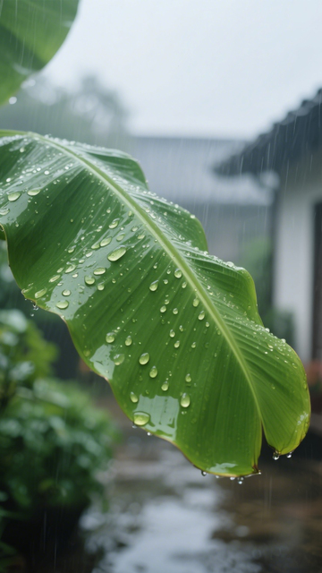 雨滴落芭蕉雨天清新之美4