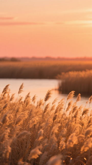 夕阳下的芦苇湖畔诗意画卷2