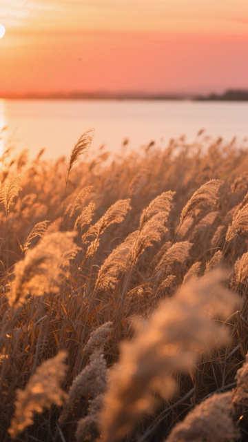夕阳下的芦苇湖畔诗意画卷1