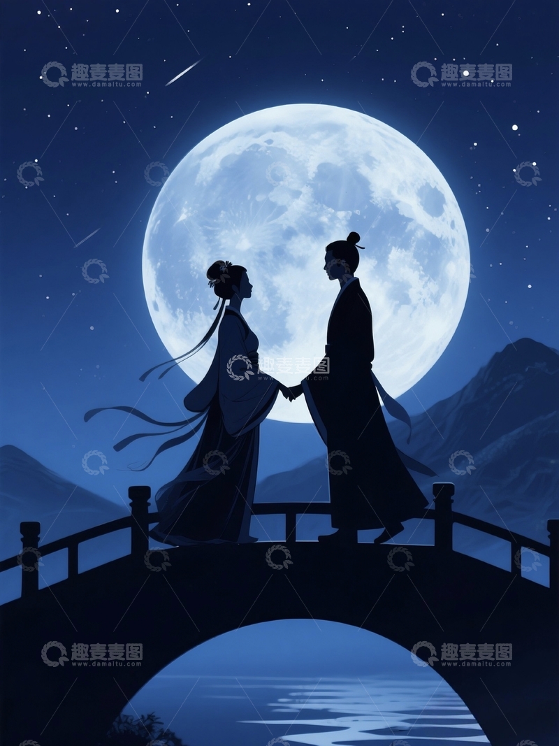 高清大图下载【趣麦麦图】七夕节浪漫桥上约会情侣免抠元素