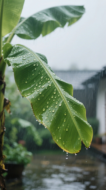 雨滴落芭蕉雨天清新之美1