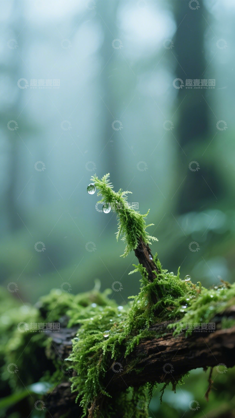 高清大图下载【趣麦麦图】森林苔藓挂水珠1