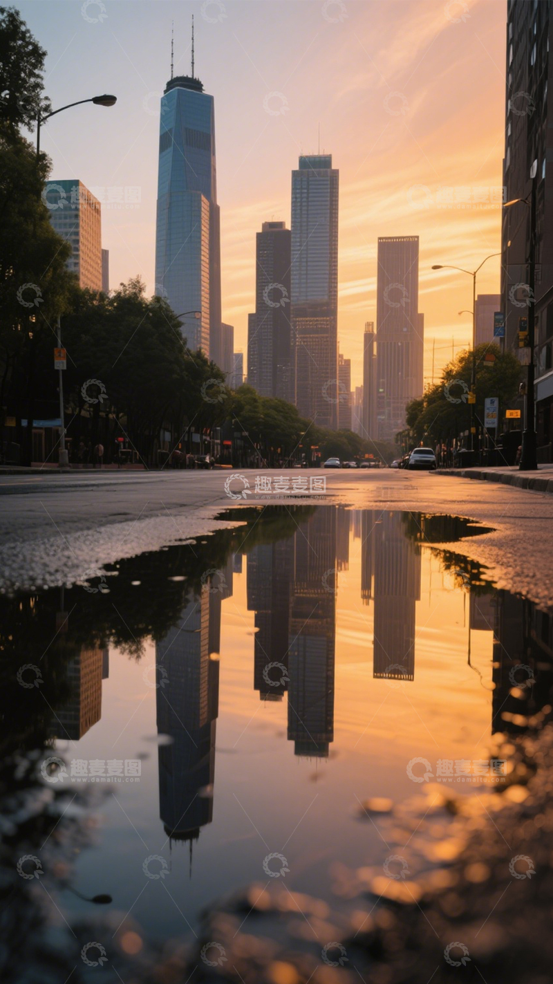 高清大图下载【趣麦麦图】城市黄昏倒影2