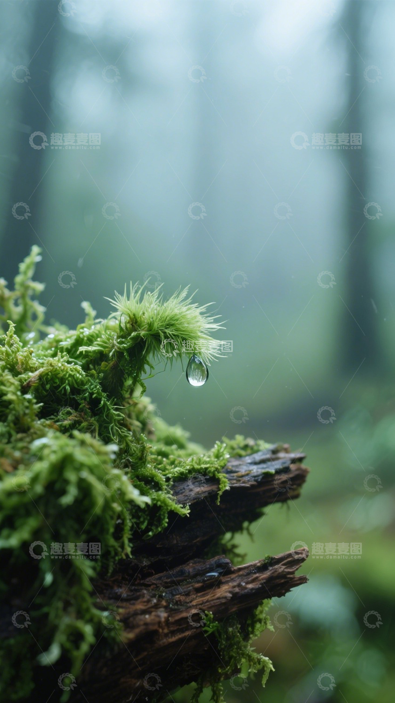 高清大图下载【趣麦麦图】森林苔藓挂水珠2