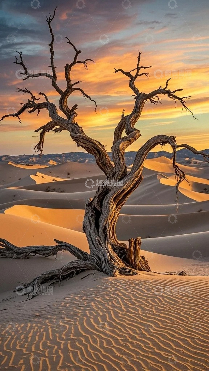 高清大图下载【趣麦麦图】蓝天白云沙漠与胡杨07
