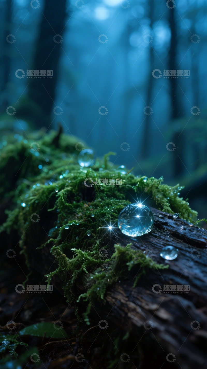 高清大图下载【趣麦麦图】森林苔藓映蓝光1