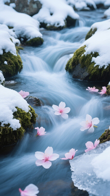 冰雪溪流飘樱花1
