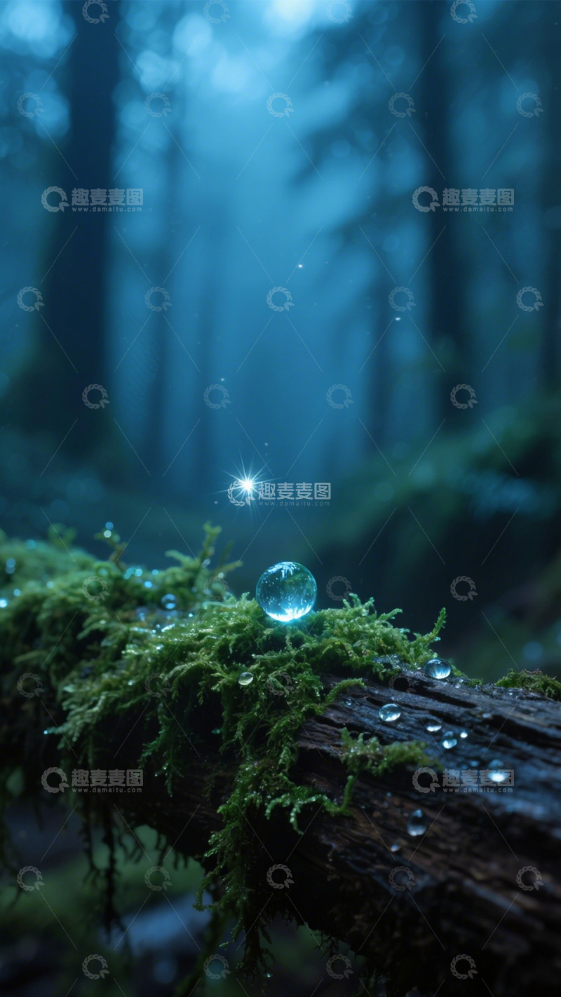 高清大图下载【趣麦麦图】森林苔藓映蓝光4