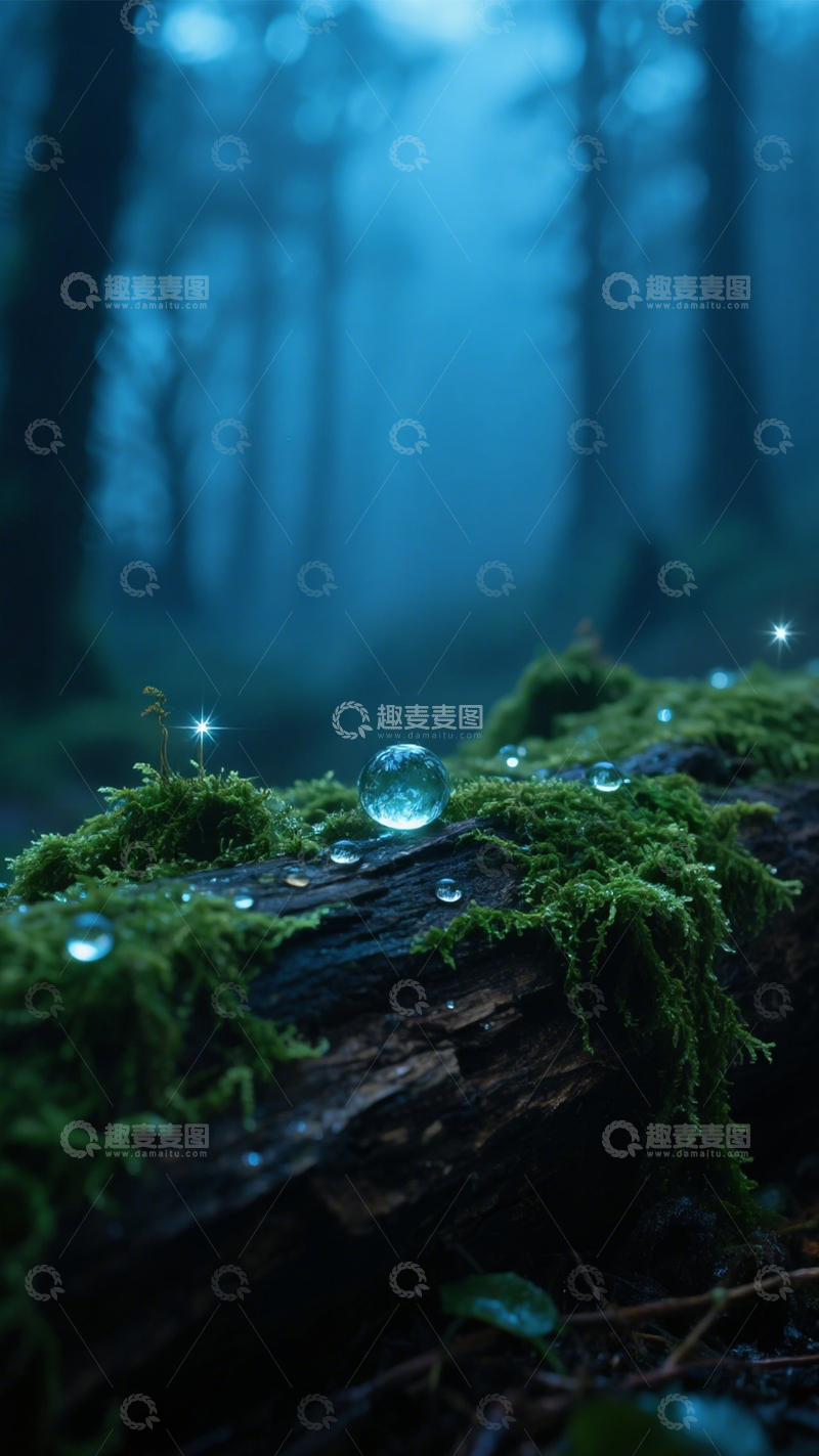 高清大图下载【趣麦麦图】森林苔藓映蓝光2