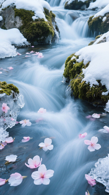 冰雪溪流飘樱花2
