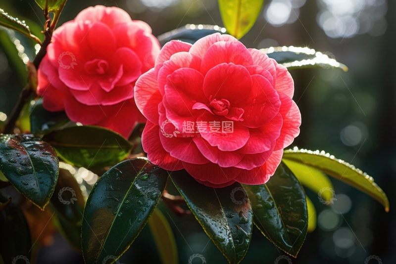 高清大图下载【趣麦麦图】红色的山茶花开花