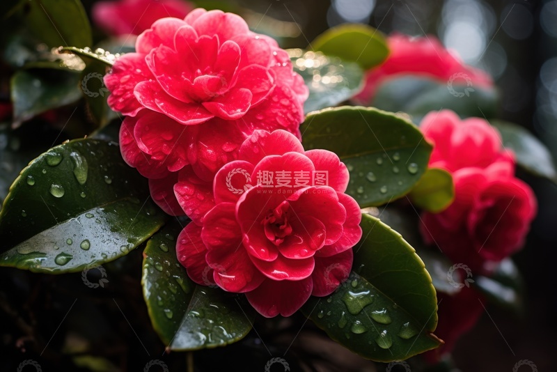 高清大图下载【趣麦麦图】盛开的红色山茶花