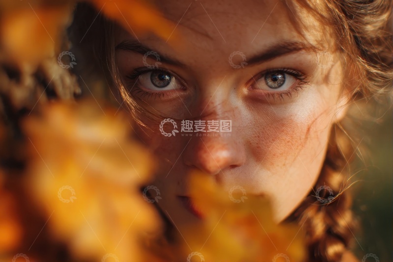 高清大图下载【趣麦麦图】树叶遮住少女的脸庞