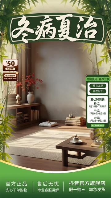 夏日清爽养生中医直播间背景切片