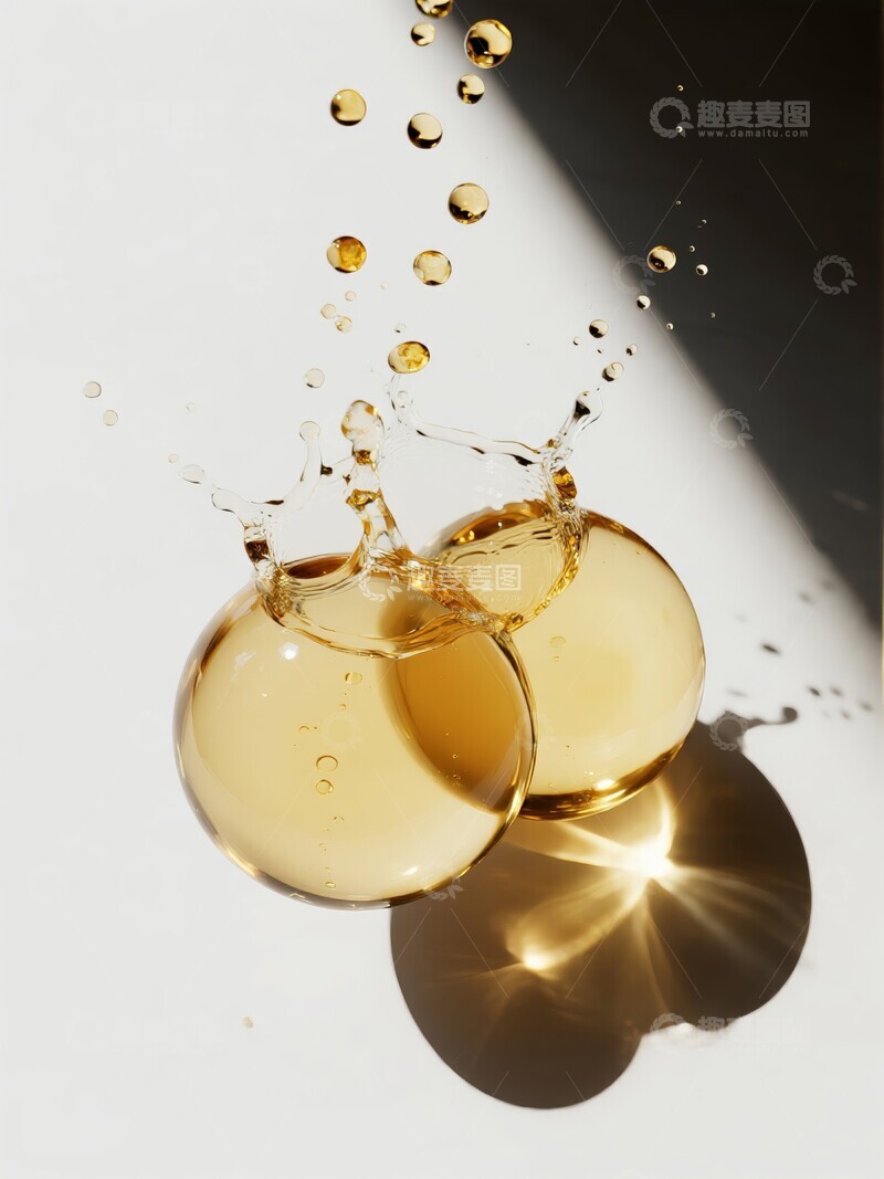 高清大图下载【趣麦麦图】掉落飞溅液体中的金色油性成分