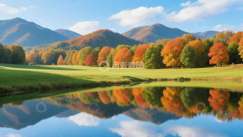 源文件下载【趣麦麦图】秋季湖泊草地树林摄影高清
