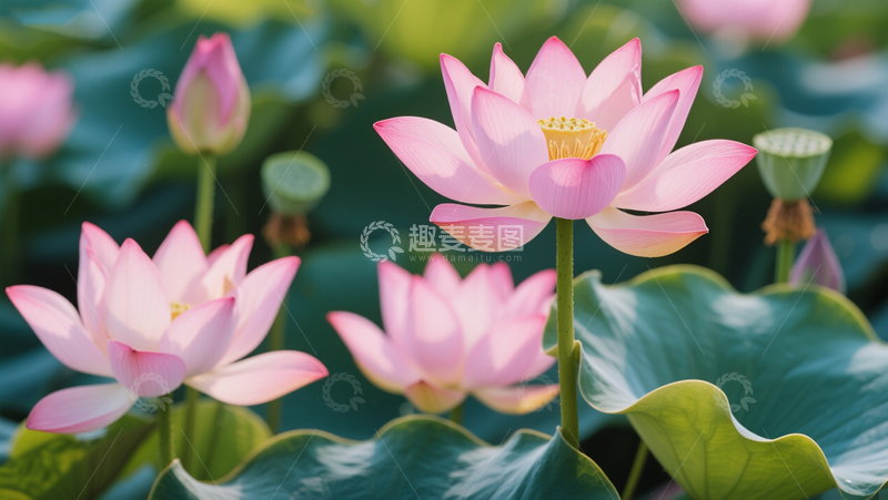 高清大图下载【趣麦麦图】夏季荷花荷叶莲蓬背景图