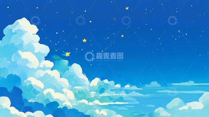 高清大图下载【趣麦麦图】蓝天  手绘  云天
