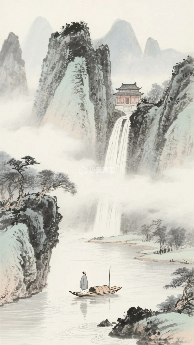 高清大图下载【趣麦麦图】国画山水奇峰水墨画08