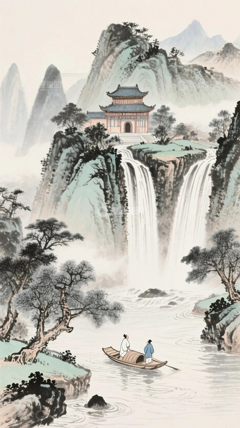 高清大图下载【趣麦麦图】国画山水奇峰水墨画05