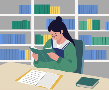 图书馆看书女孩插画