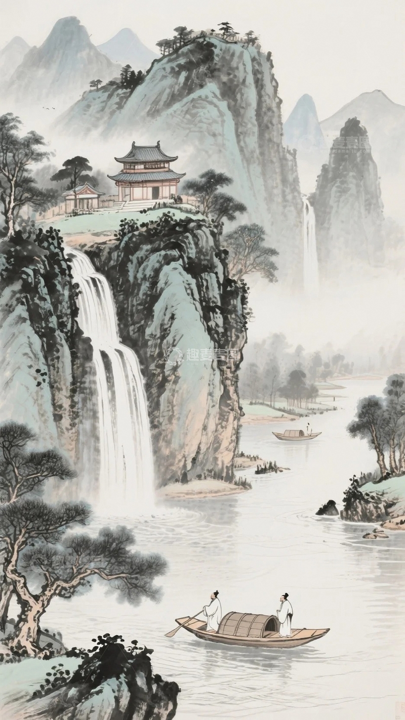 高清大图下载【趣麦麦图】国画山水奇峰水墨画09