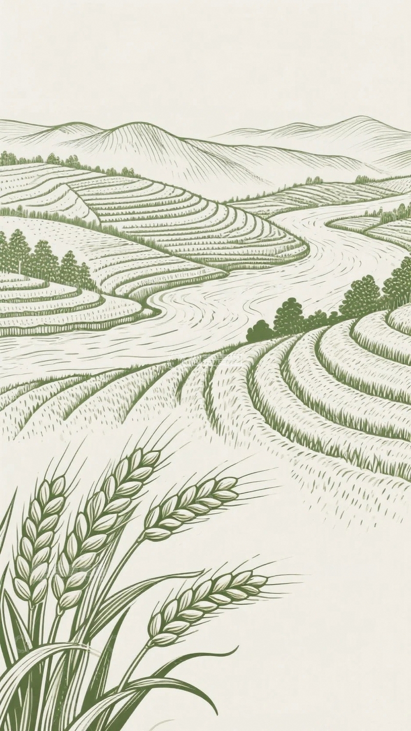 高清大图下载【趣麦麦图】木板雕刻印刷画田野06