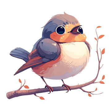 卡通手绘可爱的一只小鸟免抠元素9